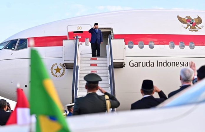 Presiden Republik Indonesia, Prabowo Subianto, mengakhiri kunjungan kenegaraannya di Brasil dan bertolak meninggalkan Brasilia pada Rabu, 9 Juli 2025. (Foto: BPMI Setpres/Muchlis Jr)