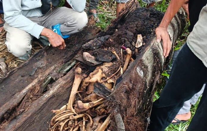 Misteri penemuan kerangka manusia yang tersangkut di dalam batang pohon aren di Dusun I, Desa Pematang Ganjang, Kabupaten Serdang Bedagai (Sergai), Sumatera Utara, akhirnya terungkap. (Foto: Polres Sergai)
