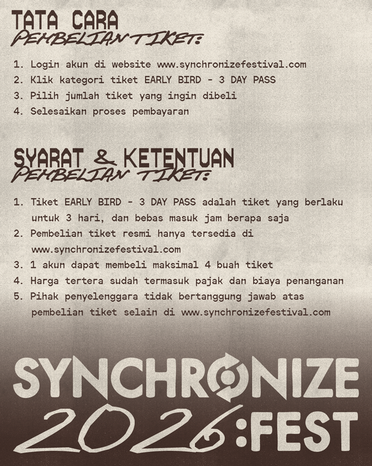 Synchronize Fest Membuka Penjualan EARLY BIRD 2026 Seharga Rp450.000 untuk 3 Hari. 1 Synchronize Fest